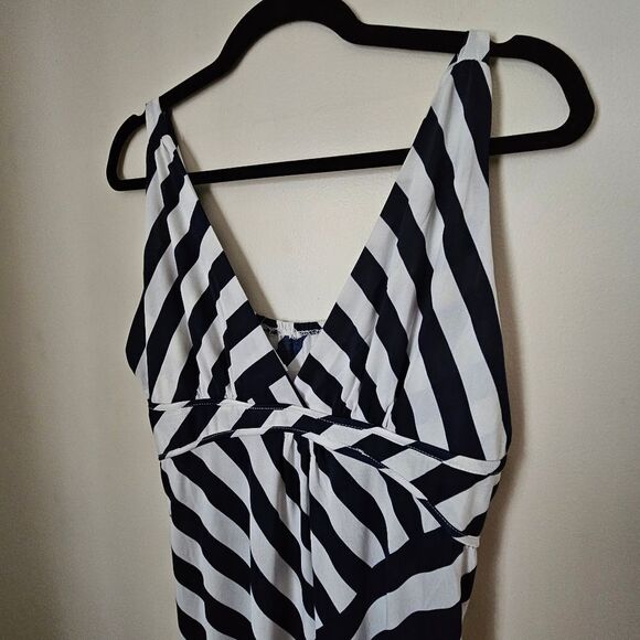 Raindrops Maxi Dress V-Neck Blue White Stripes Strapless Casual Vacation Neutral - Picture 3 of 11